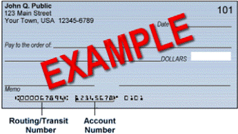 Bank routing and account number